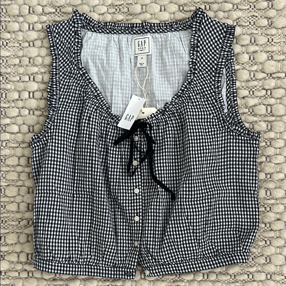 BNWT GAP x Doen Women's Navy and White Gingham Crop Tank
